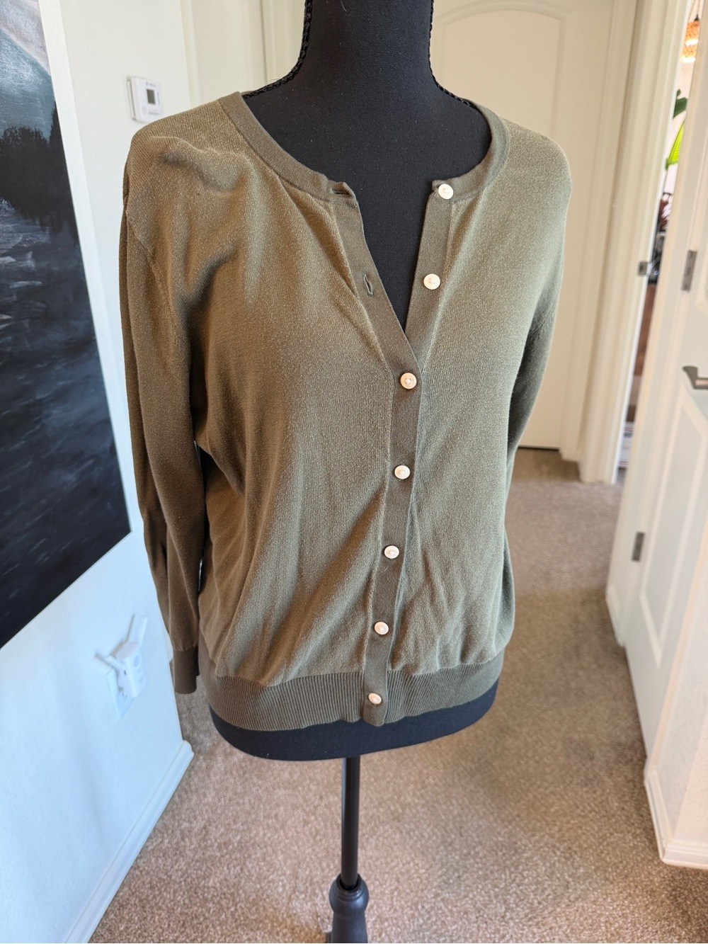 🪩 3/$10 Olive Green Women's Button-Front Sweater Cardigan